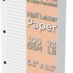 Half Letter Lined Paper, 3-Hole Punched, 250 Sheets/500 Pages, 100 GSM, Line Paper Binder Refill, 5.5 in. x 8.5 in., fits in Half Letter 3-Ring Binders, Mini Binder Refill Inserts