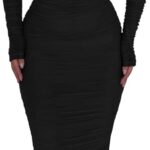 PRETTYGARDEN Women's Fall Off The Shoulder Maxi Dress Spring Long Sleeve Ruched Fitted Bodycon Club Dresses with Slit