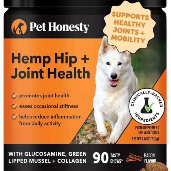 Hemp Hip & Joint Supplement for Dogs - Hemp Oil & Powder - Glucosamine Chondroitin for Dogs, Turmeric, MSM, Green-Lipped Mussel, Supports Mobility, May Reduce Discomfort (Bacon)
