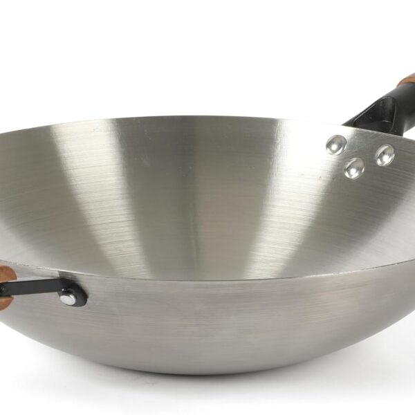 Oster Sangerfield 14-Inch Stainless Steel Wok With Wood Handles, Durable Non-Stick Stir Fry Pan for Gas and Electric Stovetops