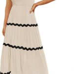 ZESICA Womens Summer Casual Smocked Midi Dress 2026 Flutter Short Sleeve High Waist Tiered Flowy Boho Vacation Dresses