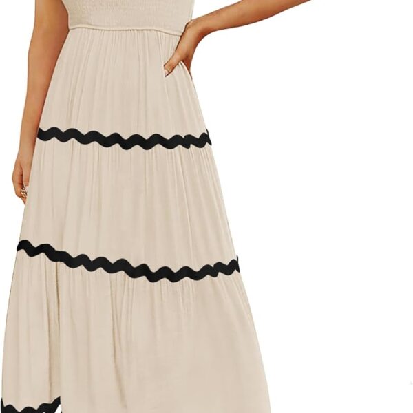 ZESICA Womens Summer Casual Smocked Midi Dress 2026 Flutter Short Sleeve High Waist Tiered Flowy Boho Vacation Dresses