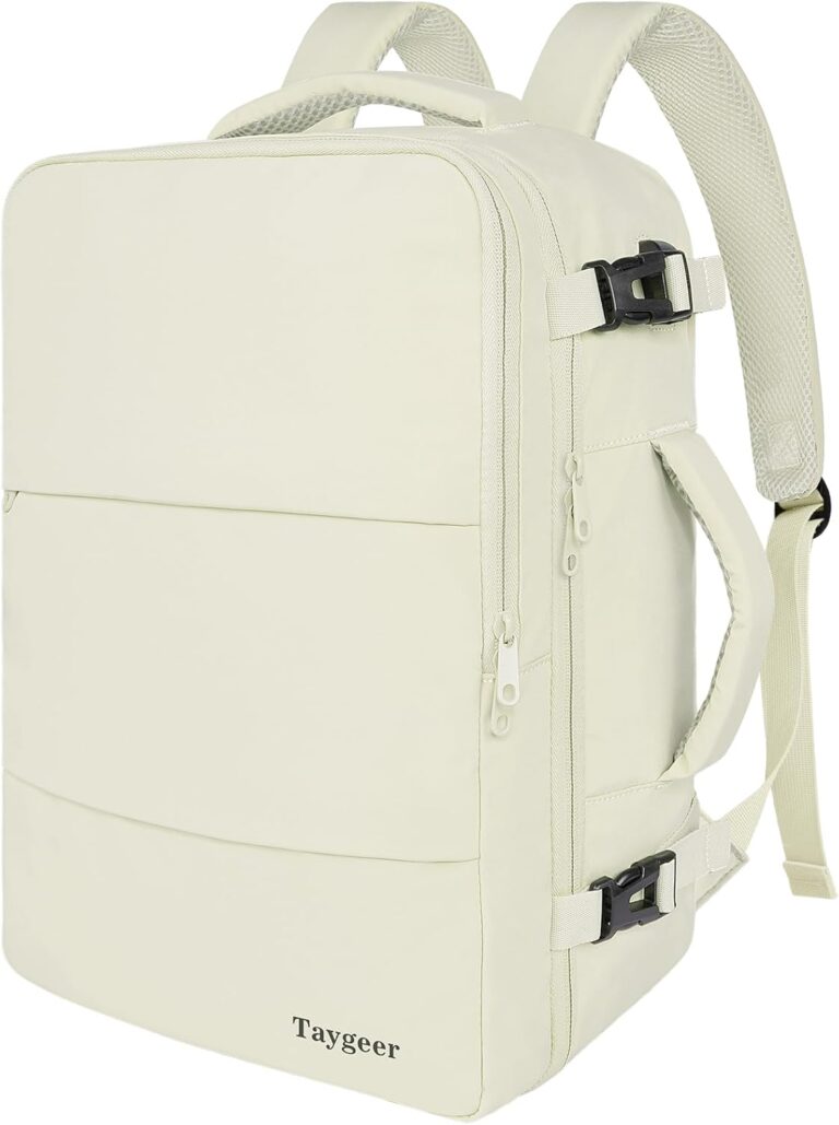 Taygeer Travel Backpack for Women, Carry On Backpack with USB Charging Port & Shoe Pouch, TSA 15.6" Laptop Back Pack Flight Approved, College Gym Bag Casual Daypack for Weekender Business Hiking,Beige