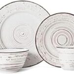 Pfaltzgraff Trellis White 16-Piece Stoneware Dinnerware Set, Service for 4, Distressed White Finish, Microwave & Dishwasher Safe Plates and Bowls