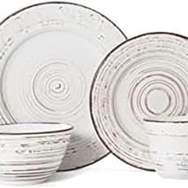 Pfaltzgraff Trellis White 16-Piece Stoneware Dinnerware Set, Service for 4, Distressed White Finish, Microwave & Dishwasher Safe Plates and Bowls