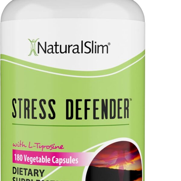 NaturalSlim Stress Relief Supplement - Stress Defender, High Cortisol Reducer, Control Cravings, Sleep & Metabolism Support with Vitamin B5 Pantothenic Acid & L Tyrosine - 180 Vegetable Capsules