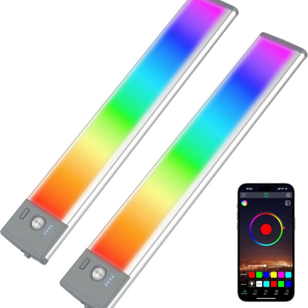 LEPOTEC Wall Lights, 10" Under Cabinet Lighting with Music Sync, 2200mAh Rechargeable Wireless Motion Sensor Gaming Light Bar, TV Backlighting with App Control for Kitchen, Bedroom, Hallways, Closets