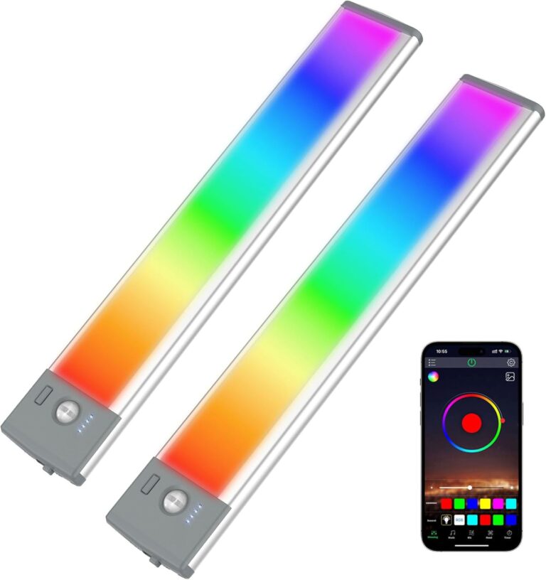 LEPOTEC Wall Lights, 10" Under Cabinet Lighting with Music Sync, 2200mAh Rechargeable Wireless Motion Sensor Gaming Light Bar, TV Backlighting with App Control for Kitchen, Bedroom, Hallways, Closets
