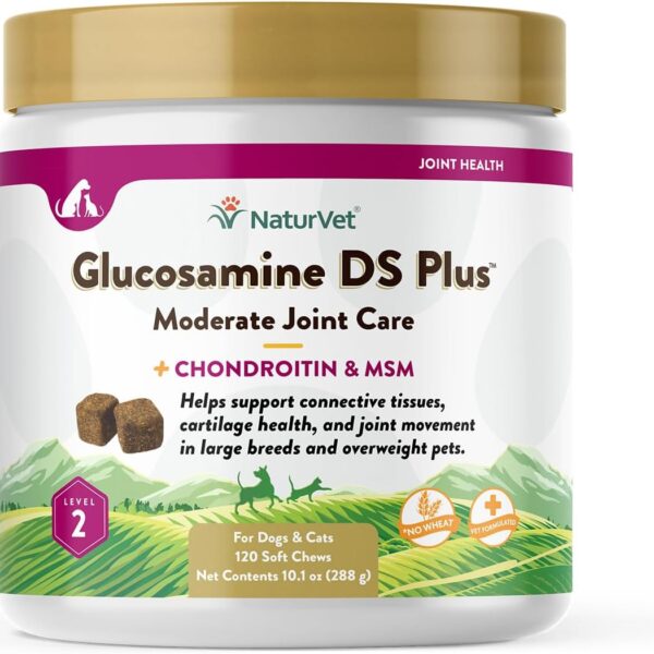 NaturVet  Glucosamine DS Plus - Level 2 Moderate Care  Supports Healthy Hip & Joint Function  Enhanced with Glucosamine, MSM & Chondroitin  for Dogs & Cats120 Soft Chews