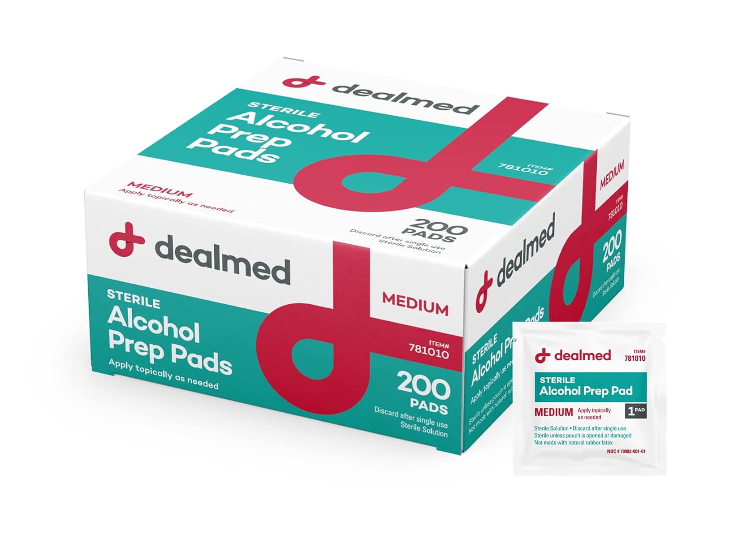 Dealmed 200 Sterile Alcohol Prep Pads Isopropyl Wipes Individually Wrapped Medium Square, 2-Ply for Cuts Scrapes and General Cleansing Dealmed 200 Sterile Alcohol Prep Pads Isopropyl Wipes Individually Wrapped Medium Square, 2-Ply for Cuts Scrapes and General Cleansing