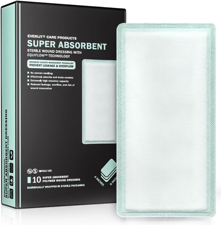 EquiFlow Super Absorbent Dressing for Heavily Exuding Wound | Fast-Absorbing Non-Adhesive Polymer Dressing with Nonstick Gauze Pad | High Absorption & Retention | Pack of 10 (4" x 8")