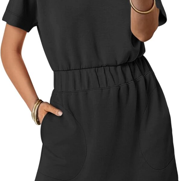 ANRABESS Womens Dresses 2026 Summer Casual Short Sleeve Crew Neck Elastic Waist Mini T Shirt Dress with Pockets