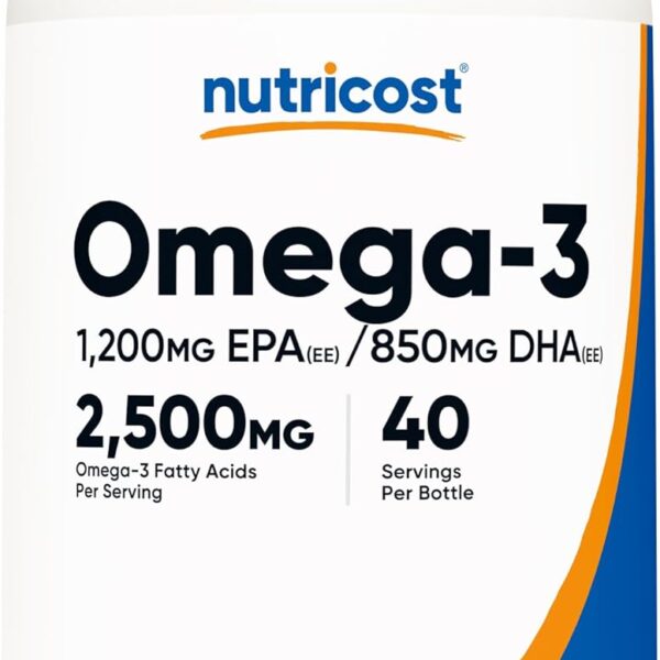 Nutricost Omega 3 Fish Oil - 2500MG, 120 Softgels (40 Serv) - Fish Oil, Wild Caught! 1200mg EPA 850mg DHA - Non-GMO, Gluten Free