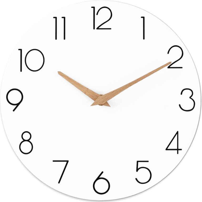 Wall Clock, White Silent Non-Ticking, Decorative Battery Operated Wall Clocks for Bedroom, Kitchen, Home, Office, School, Hotel (8 Inch)