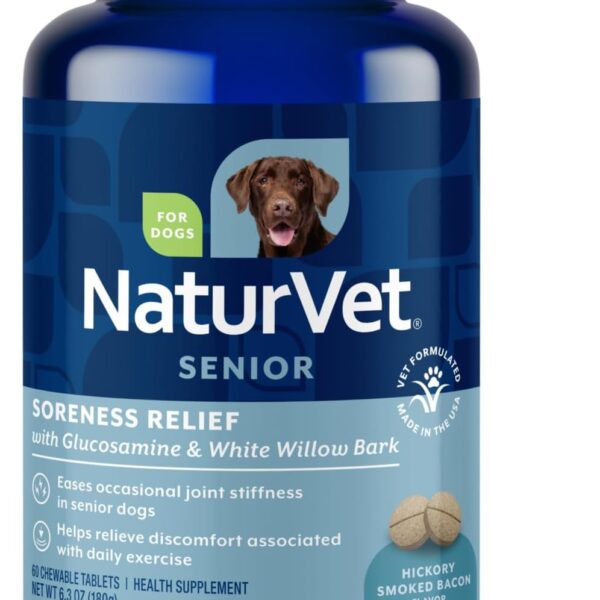 NaturVet Soreness Relief Senior Supplements for Dogs, Hickory Smoked Bacon Flavor, 60 Chewable Tablets