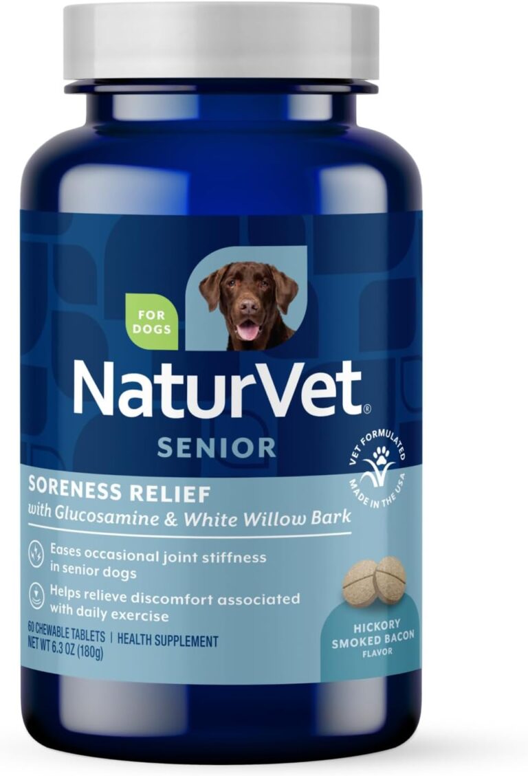 NaturVet Soreness Relief Senior Supplements for Dogs, Hickory Smoked Bacon Flavor, 60 Chewable Tablets