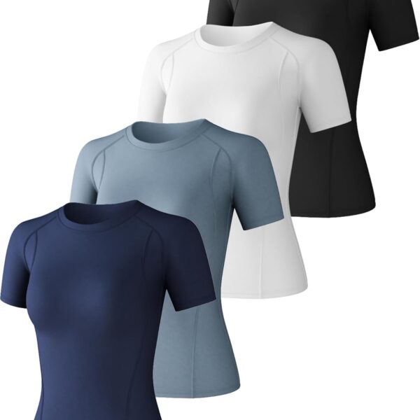 4 Pack Women's Compression Shirt Cool Dry Long Short Sleeve Underscrub Workout Athletic Tops Baselayer for Yoga Gym Running