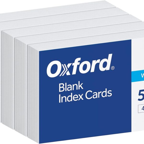 Oxford Index Cards, Index Cards, Blank on Both Sides, White, Cards (40177), 4x6,100 Count (Pack of 5)
