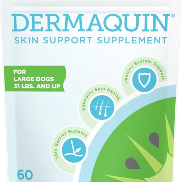 Nutramax Dermaquin Skin Support Supplement for Large Dogs, Supports Healthy Response to Allergens, with Hardy Kiwi, Omega-3s, and More, Tasty Soft Chews, 60 Count