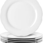 Y YHY Ceramic Dinner Plates, 10.6 Inch Porcelain Scalloped Plates, Off-White Serving Dishes Set of 6 for Home Kitchen, Microwave & Dishwasher Safe, Dinnerware Dishes Gift for Thanksgiving Christmas
