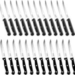 Steak Knives Set of 24, Black Full-Tang and Triple Rivet Serrated Steak Knives bulk, Stainless Steel Sharp Blade,4.5 In, For Restaurant Kitchen Tableware Camping,Dishwasher Safe