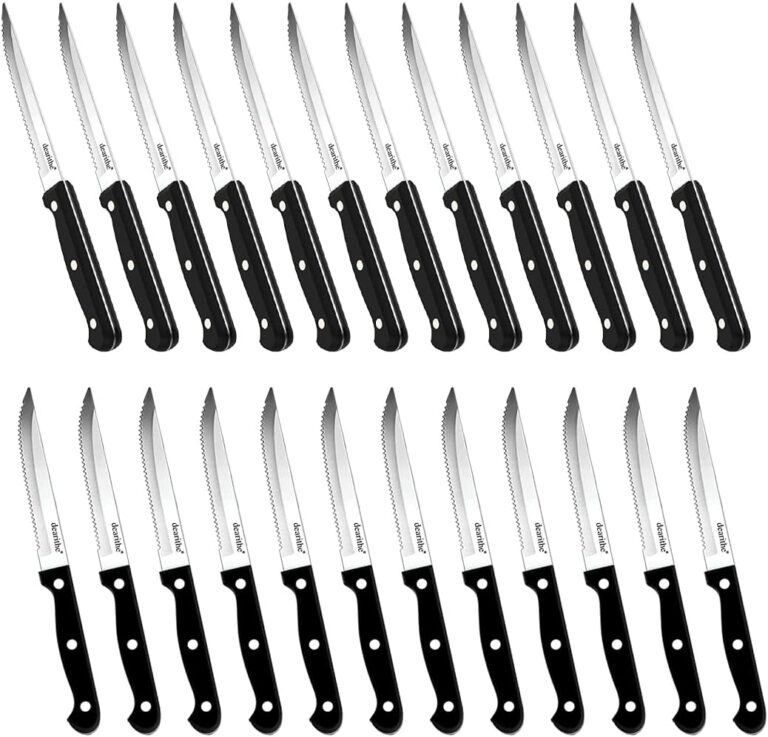 Steak Knives Set of 24, Black Full-Tang and Triple Rivet Serrated Steak Knives bulk, Stainless Steel Sharp Blade,4.5 In, For Restaurant Kitchen Tableware Camping,Dishwasher Safe