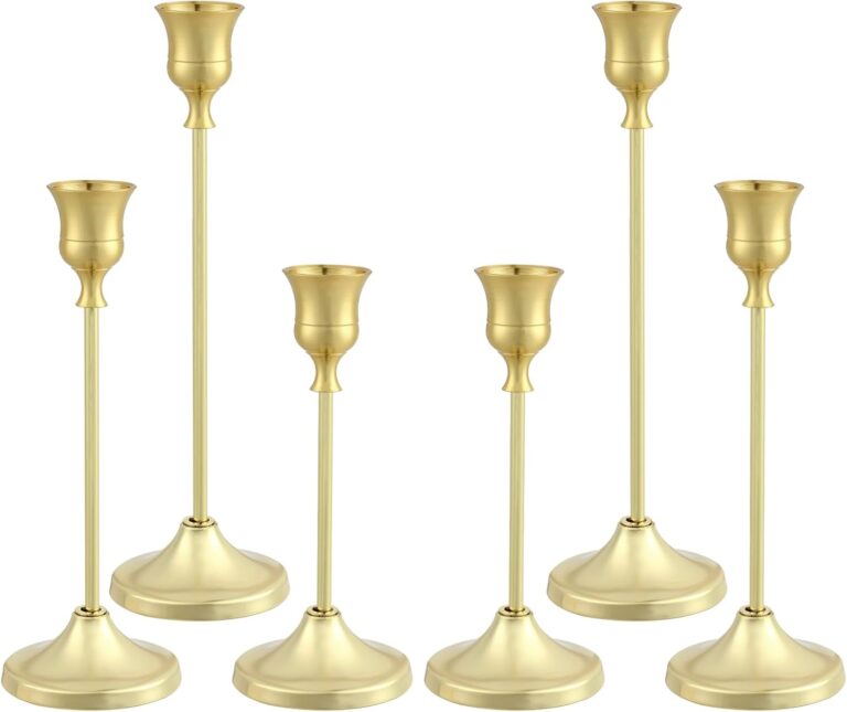 Candlestick Holders 6PCS, Metal Taper Candle Holder, Gold Candle Holders for Pillar Candles, Candle Holder for Wedding Fireplace Mantel Housewarming Gift