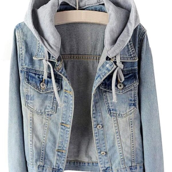 LifeShe Women's Casual Detachable Hoodie Denim Jacket