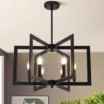 21.6" Black Chandelier for Dining Room, 6-Light Geometric Farmhouse Dining Room Fixture, Modern Foyer Lighting Fixtures, Industrial Hanging Pendant Lights for Kitchen Island, Living Room, Entryway