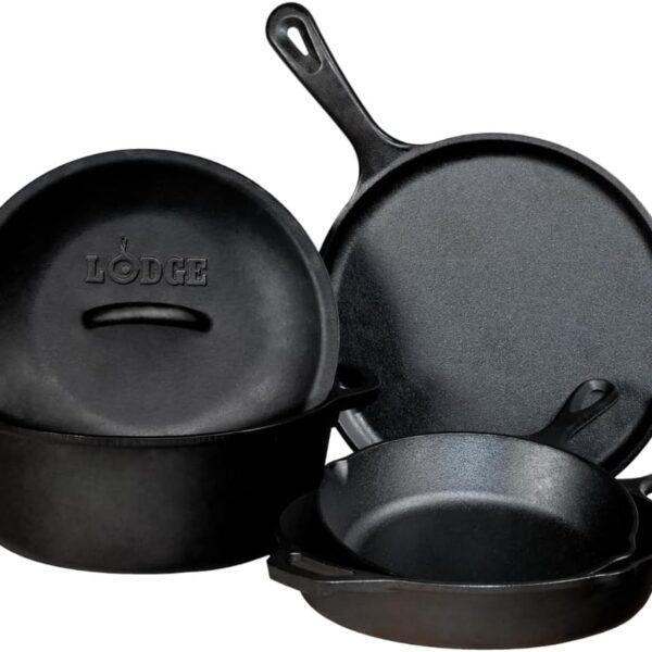 Lodge Pre-Seasoned Cast Iron 5 Piece Set, Black