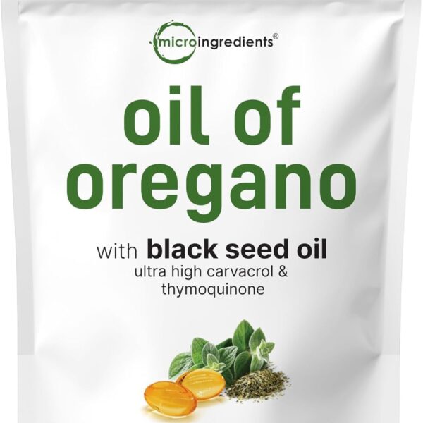 Micro Ingredients Oil of Oregano Softgels, 300 Count | 2 in 1 Formulated with Black Seed Oil | 4X Strength Carvacrol & Thymoquinone | Plant Based, Non-GMO