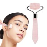 Mini Rose Quartz Roller - Face Roller - Gua Sha Facial Tools, Mini Rollers for Face, Skin Care Kit for Men Women, Guasha Tools for Faces, Facial Care Reduces Under-Eye Puffiness and Dark Circles