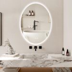 28 X 20 Inch Oval Backlit LED Bathroom Mirror Anti-Fog 3 Colors Light Dimmable Wall Mounted Lighted Bathroom Vanity Mirror Smart Makeup Mirror with Touch Switch