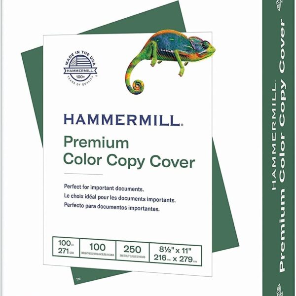 Hammermill Cardstock, Premium Color Copy, 100 lb, 8.5x11 - 1 Pack (250 Sheets) - 100 Bright, Made in the USA Card Stock, 120024R, White