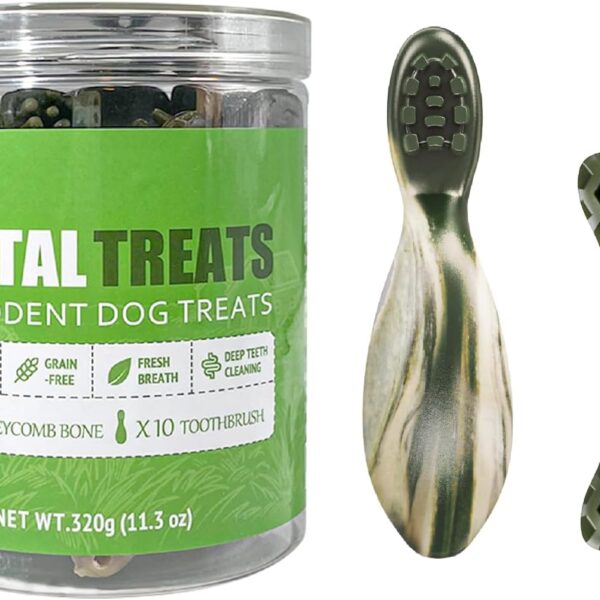 Dog Dental Treats with A.E.Biodent Technology | Natural, Vet-Approved | 2 Honeycomb Bones + 10 Toothbrush Chews | for 25-50 lbs Dogs