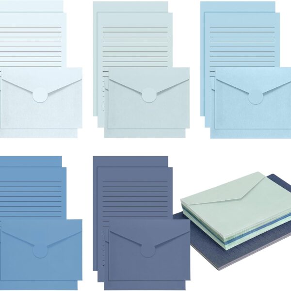 100 Pcs Stationery Lined Stationery Paper and Envelopes Set Includes 50 Letter Writing Paper and 50 Envelope for Office, 5.5 x 8.25 Inch(Blue)