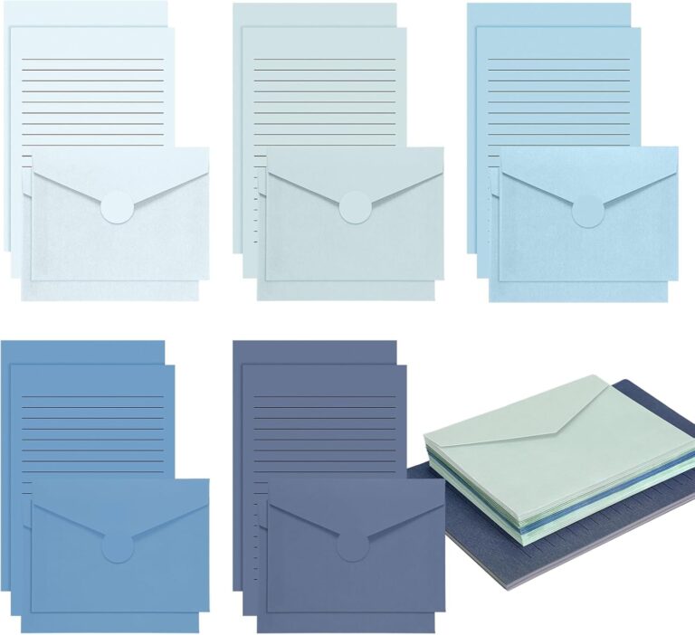 100 Pcs Stationery Lined Stationery Paper and Envelopes Set Includes 50 Letter Writing Paper and 50 Envelope for Office, 5.5 x 8.25 Inch(Blue)