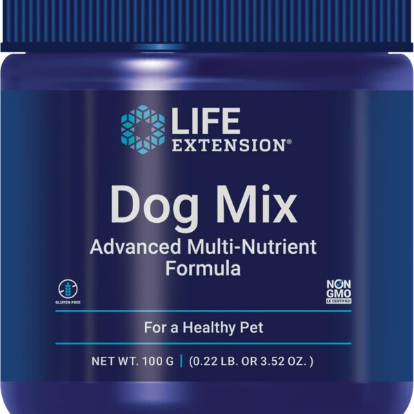 Life Extension Dog Mix, Dog Vitamins and Supplements, probiotics, L-carnitine, B12, folic Acid, Vitamin C, Vitamin E, Rosemary, Nutrient Absorption, Gluten-Free, Non-GMO, 60 Servings