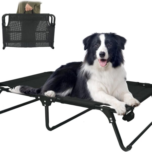 Outdoor Elevated Dog Bed Cooling Raised Dog Cots Black Pet Beds with Breathable Mesh Folding Large Pet Hammock Bed Multiple Sizes for Small Meduim Large Dogs