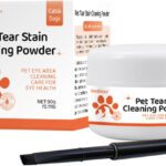 Tear Stain Remover Powder for Dogs and Cats with Brush, 100% Natural and Safe, Apply Around Eyes to Absorb and Repel Tears, Gentle & Effective Alternative to Dog Eye Drops