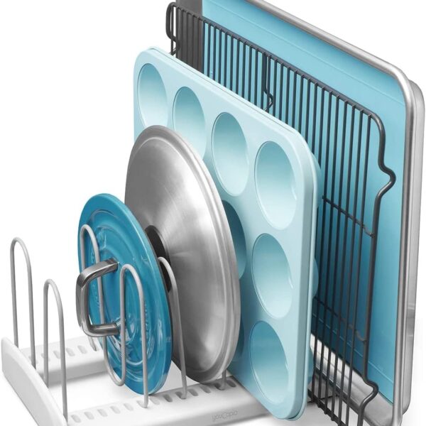 YouCopia StoreMore Adjustable Pan and Lid Rack, Pot Lids and Pans Organizer for Kitchen Cabinet Storage, Classic Edition