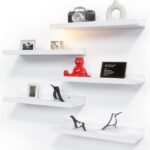 RICHER HOUSE 5 Set White Floating Shelves, Wall Mounted Shelves for Wall Decor, Modern Picture Ledge Shelf with Lip for Storage Nursery, Bedroom, Living Room, Bathroom - White
