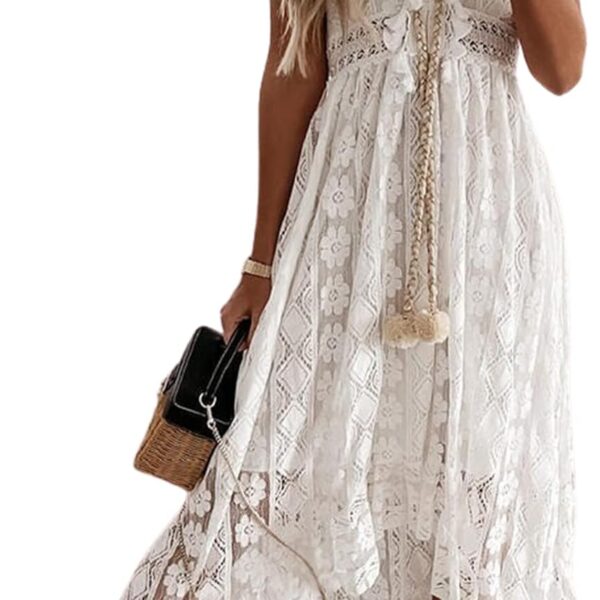 CUPSHE Women's Summer Dresses Sleeveless Lace Casual Tassel Beach Spaghetti Straps Flowy Maxi Sun Dress