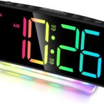 Cadmos Extra Loud Alarm Clock for Heavy Sleepers Adults,Teens,Kids,Rainbow Clock for Bedrooms,Small Bedside Digital Clock with Large Display,7 Color Night Light,12/24h(Black+Dynamic)