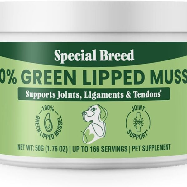 Green Lipped Mussel Powder for Dogs & Cats - 100% New Zealand Green Lipped Mussels - Natural Hip & Joint Supplement for Joints, Tendons, Ligaments, Muscles - 50 Grams - Up to 166 Servings