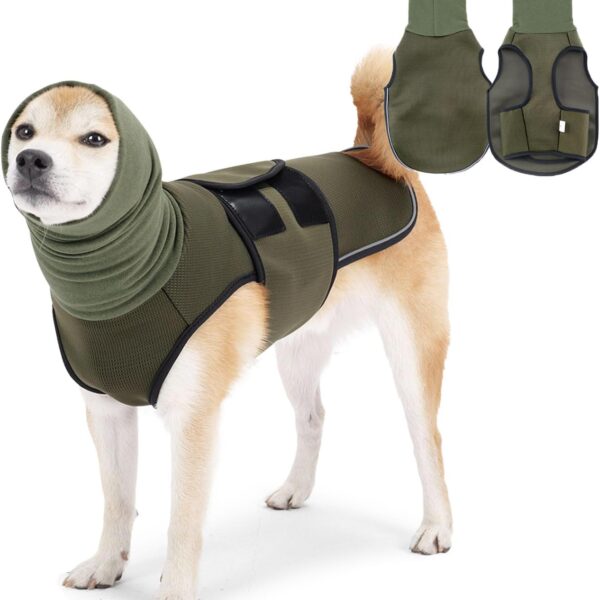 Dog Calming Hoodie Vest, Breathable Anxiety Jacket with Head Cover for Anxiety Relief and Ear Protection, Adjustable Harness with Soft Hoodie for Dogs (Green, Large)