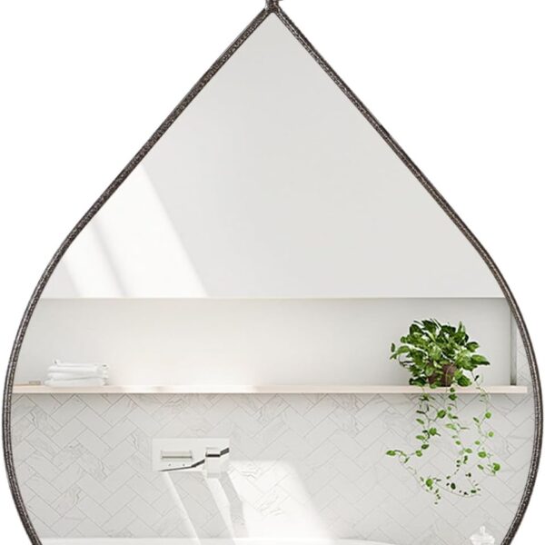 Small Decorative Teardrop Hanging Wall Droplet Mirror - Brass Metal Framed Mirror for Bathroom, Living Room, Hallway
