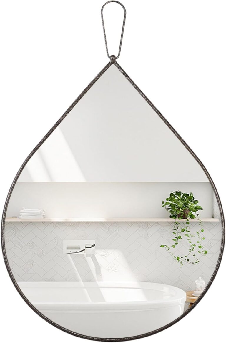 Small Decorative Teardrop Hanging Wall Droplet Mirror - Brass Metal Framed Mirror for Bathroom, Living Room, Hallway