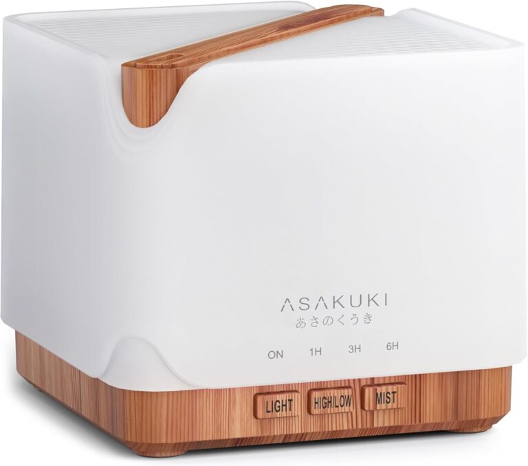 ASAKUKI 700 ml Premium Essential Oil Diffuser, 5 in 1 Ultrasonic Aromatherapy Fragrant Oil Vaporizer Humidifier, Timer and Auto-Off Safety Switch, 7 LED Light Colors