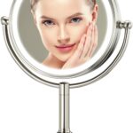 Professional 8.5" Large Lighted Makeup Mirror with Brighter Lights, 1X/10X True HD Magnifying Mirror with 3 Color Dimmable Lights, 90 Shadowless LEDs, 360Swivel Seamless Vanity Mirror, Pearl Nickel